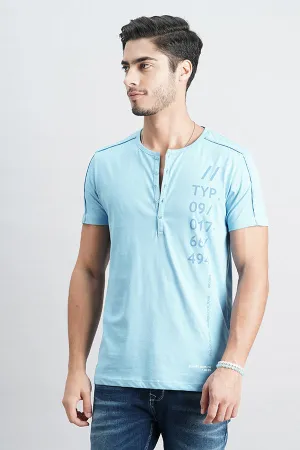Lt Blue Half Sleeve Henley Neck Tee