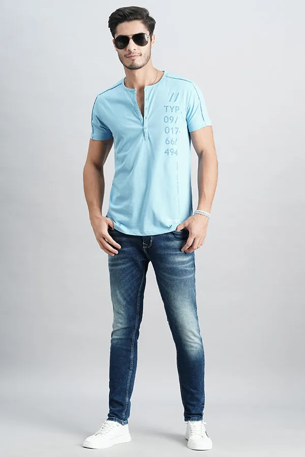 Lt Blue Half Sleeve Henley Neck Tee