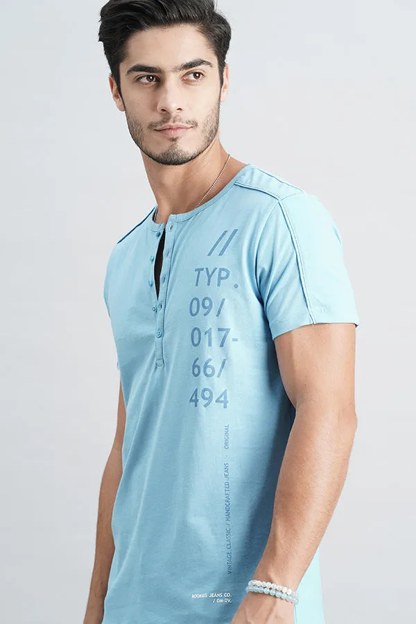 Lt Blue Half Sleeve Henley Neck Tee