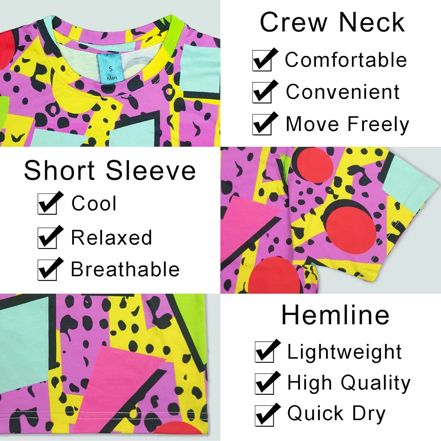 M YESCUSTOM 80s 90s T-Shirts for Men Retro Vintage Hip Hop Disco Party Tee Shirt Neon Big and Tall Summer Beach Outfits