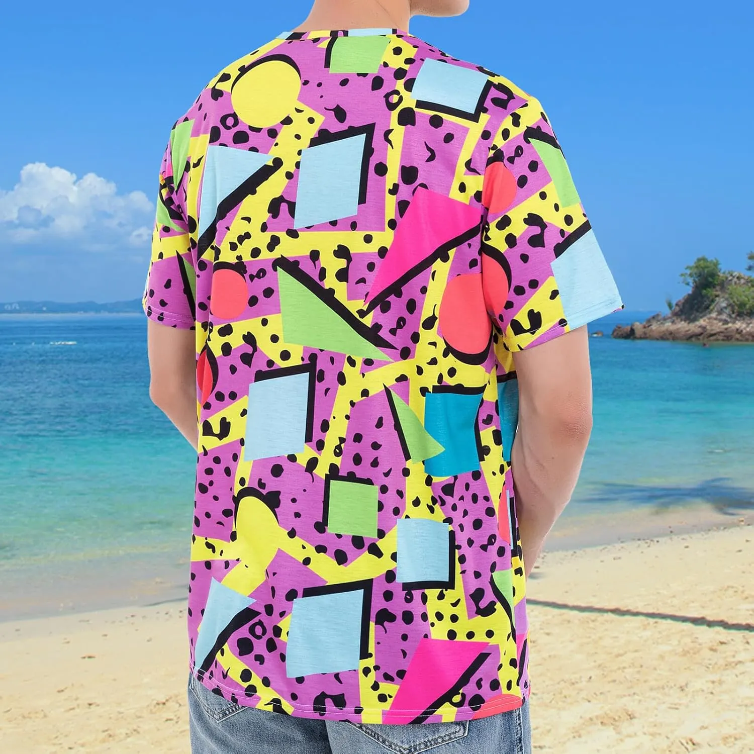 M YESCUSTOM 80s 90s T-Shirts for Men Retro Vintage Hip Hop Disco Party Tee Shirt Neon Big and Tall Summer Beach Outfits