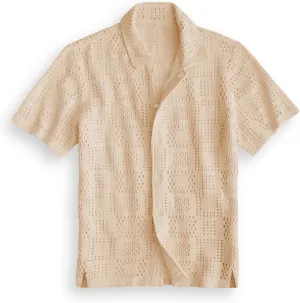 Men's Knit Short Sleeve Button Down Shirts Casual Summer Crochet Polo Shirt Vintage Fashion Beach Shirts Top