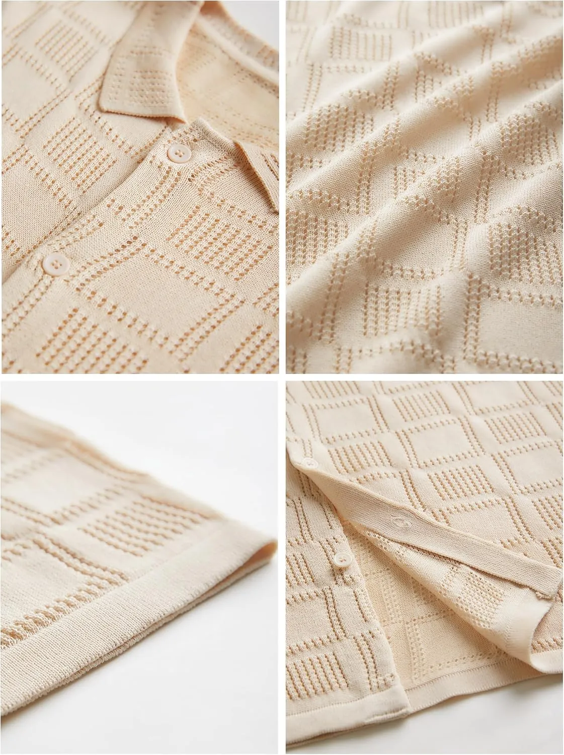 Men's Knit Short Sleeve Button Down Shirts Casual Summer Crochet Polo Shirt Vintage Fashion Beach Shirts Top