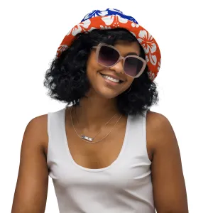 Orange and Royal Blue Hawaiian Flowers Reversible Bucket Hat