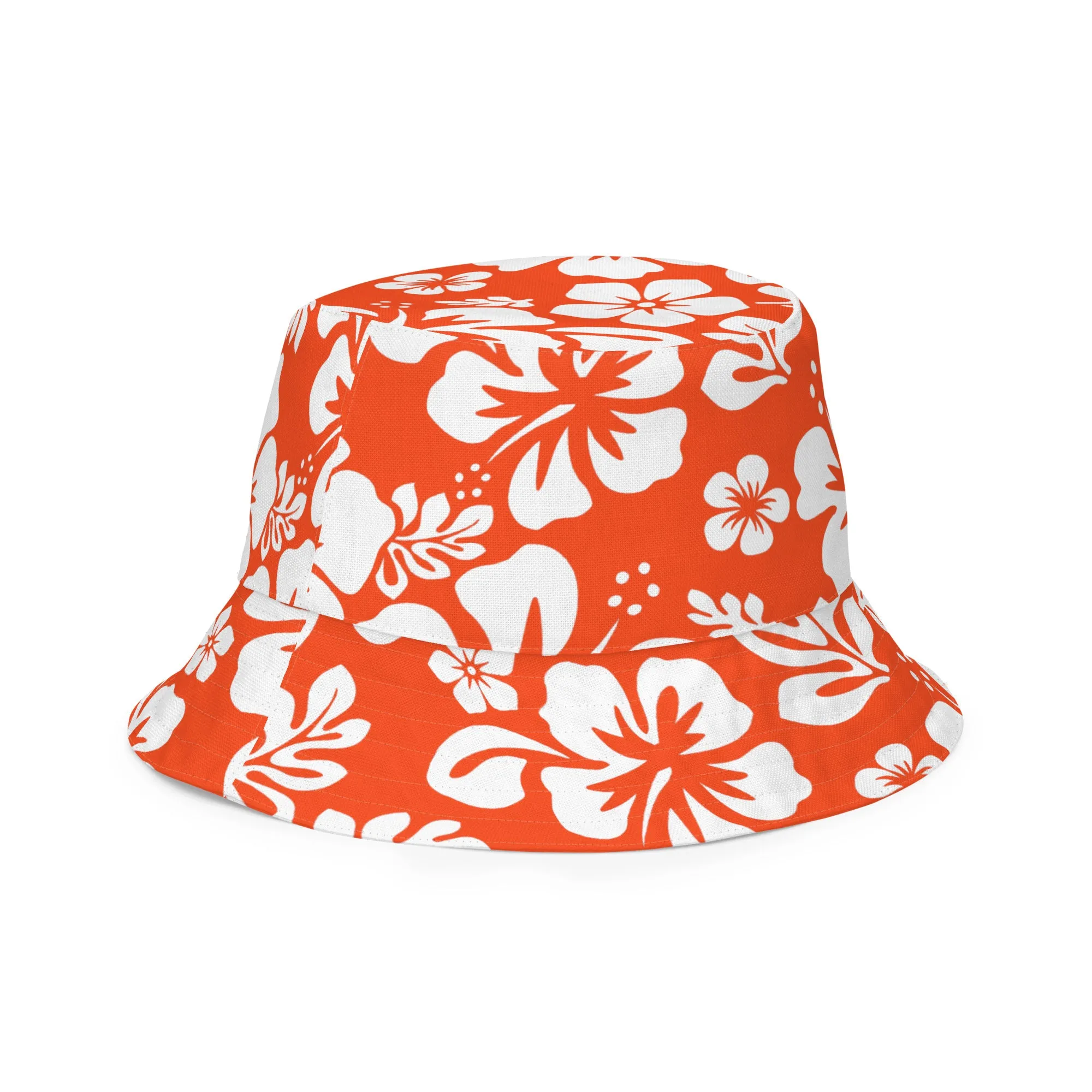 Orange and Royal Blue Hawaiian Flowers Reversible Bucket Hat