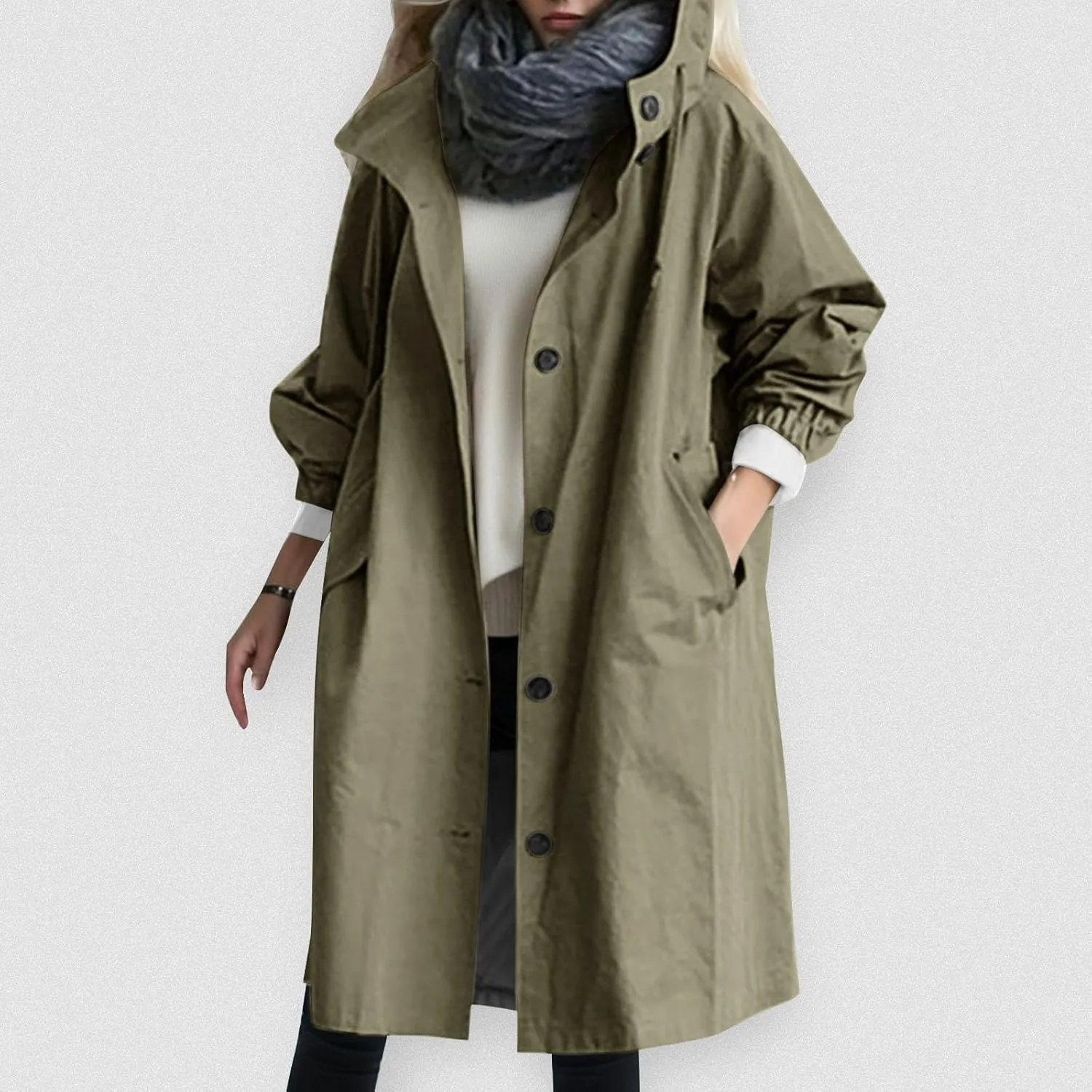 PeQAQ Women's Trench Coat Long Double-Breasted Fall Fashion Windbreaker Jackets 2023 Classic Lapel Slim Overcoat Outerwear