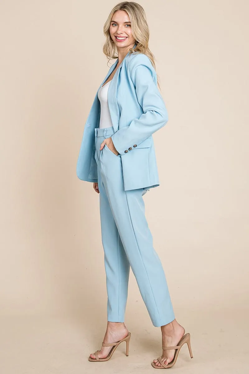Single Breasted Blazer & High Waisted Pants Set