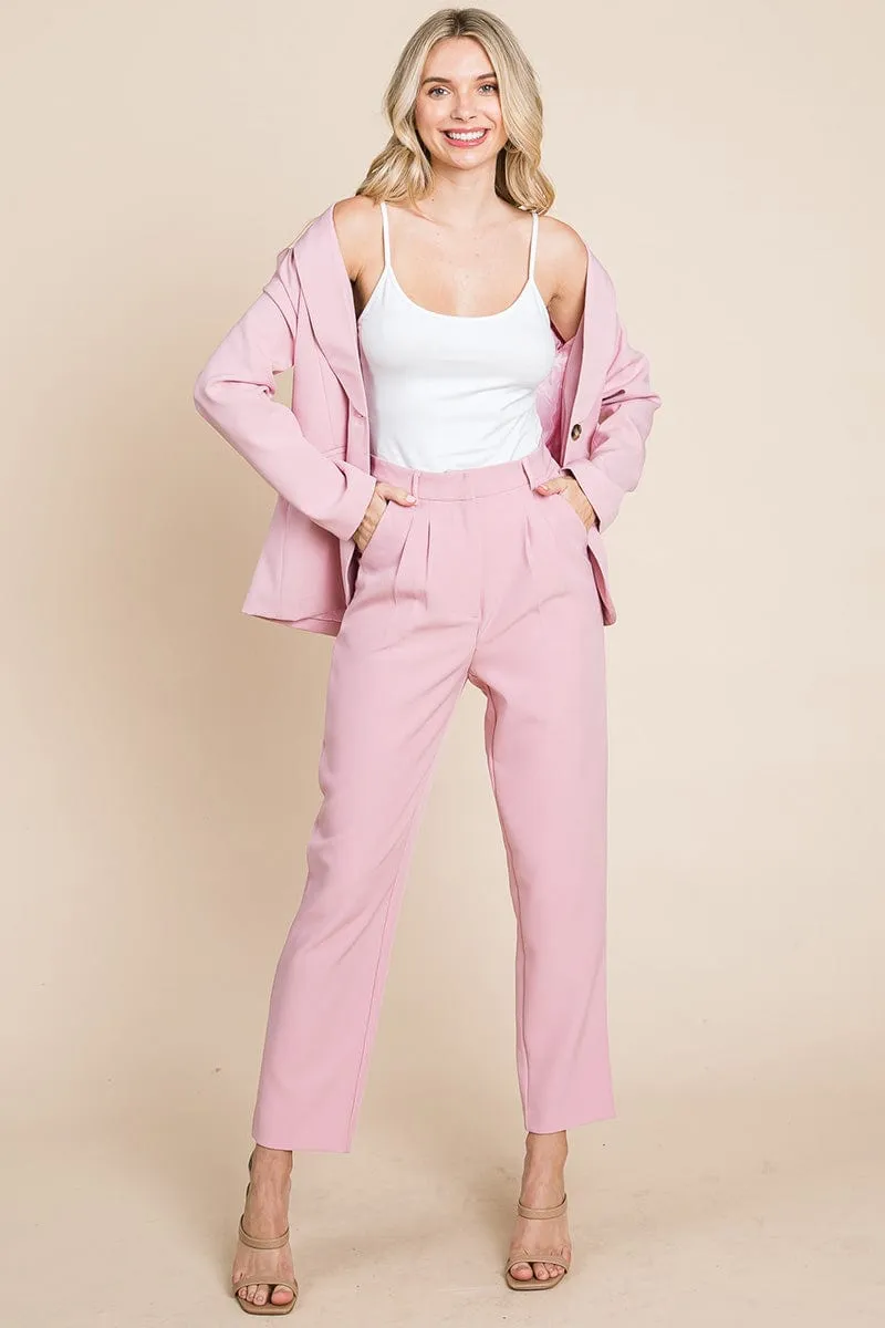 Single Breasted Blazer & High Waisted Pants Set