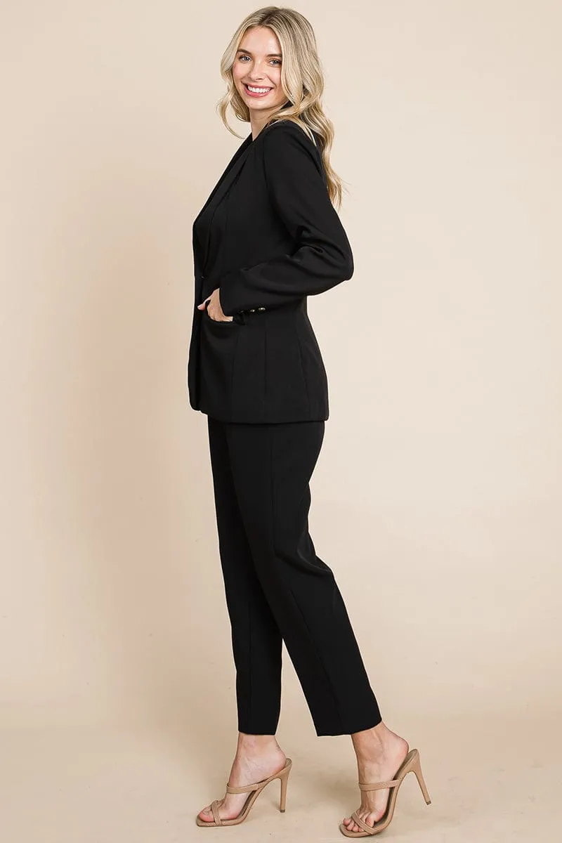 Single Breasted Blazer & High Waisted Pants Set