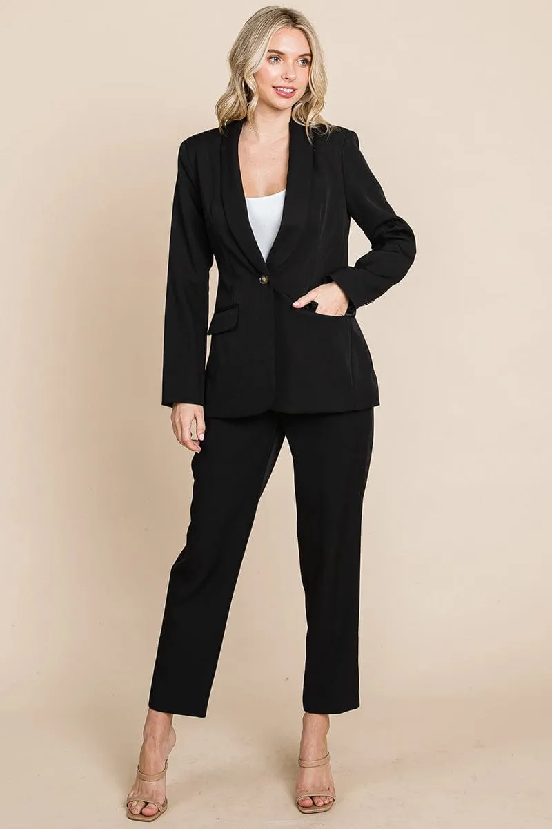 Single Breasted Blazer & High Waisted Pants Set