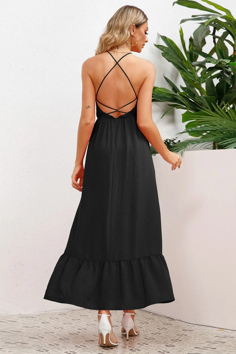 Smocked Crisscross Spaghetti Strap Dress