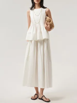 Tunic Top High Waist Spliced Folds Skirt Set