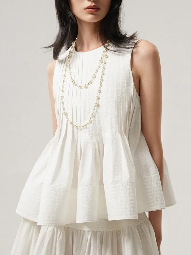 Tunic Top High Waist Spliced Folds Skirt Set