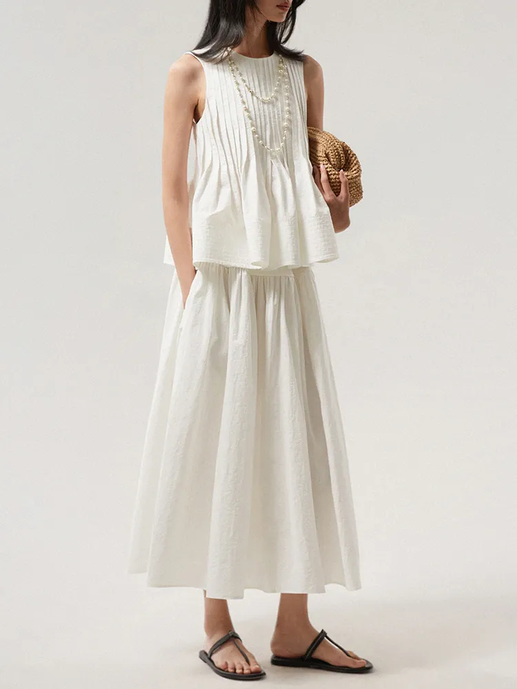 Tunic Top High Waist Spliced Folds Skirt Set