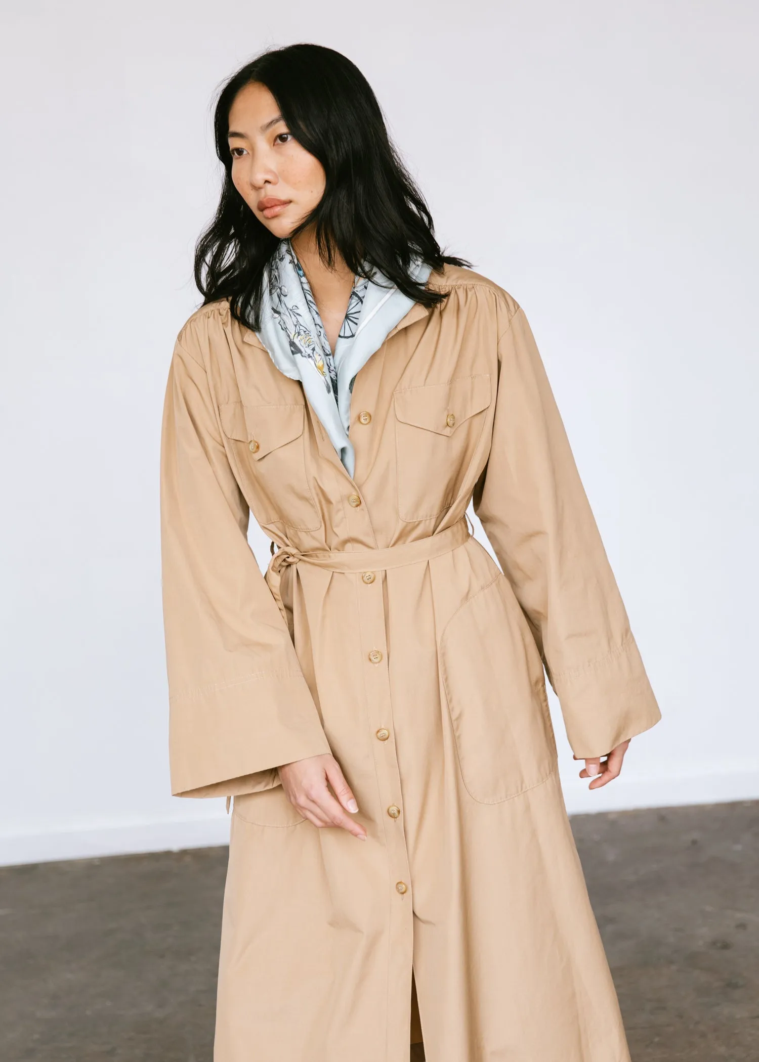 Vintage 1970s Jaeger Oversized Pleated Coat in Tan