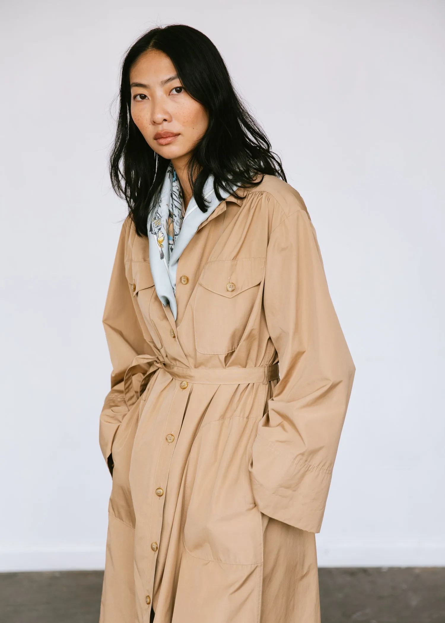 Vintage 1970s Jaeger Oversized Pleated Coat in Tan