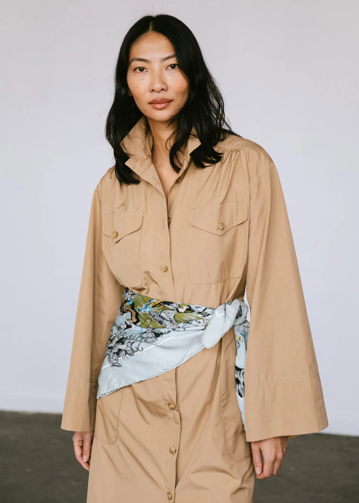 Vintage 1970s Jaeger Oversized Pleated Coat in Tan