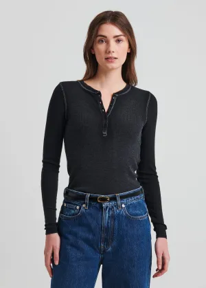 Vintage Wash Pima Cotton Stretch Ribbed Long Sleeve Henley