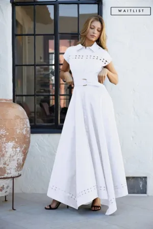 Waitlist 4/23 ♥ Noelle Short Sleeve Belted Lace Insert Maxi Dress White