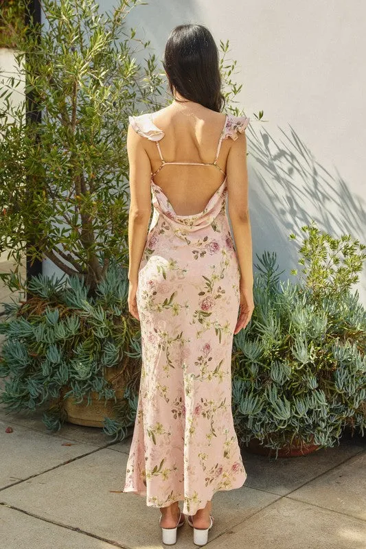 Waitlist 4/9 ♥ Thalia Flutter Sleeve Floral Print Maxi Dress Blush