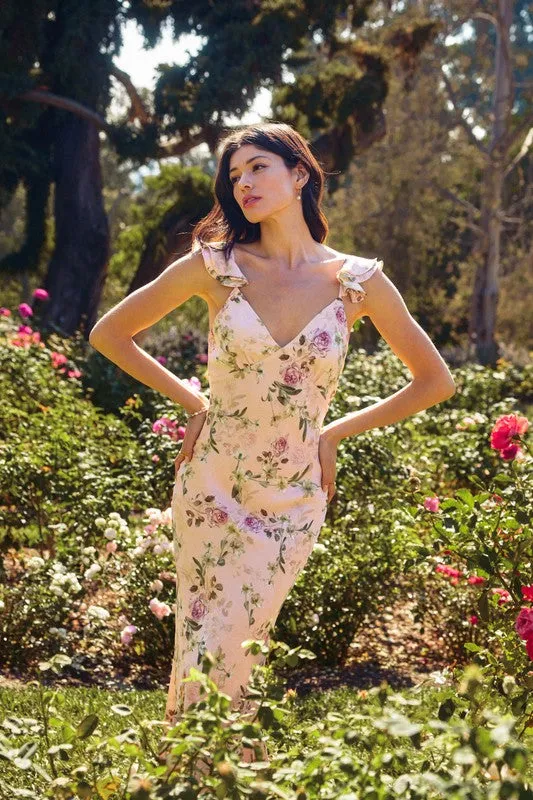 Waitlist 4/9 ♥ Thalia Flutter Sleeve Floral Print Maxi Dress Blush