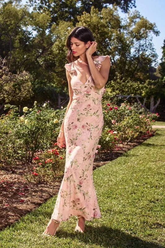 Waitlist 4/9 ♥ Thalia Flutter Sleeve Floral Print Maxi Dress Blush