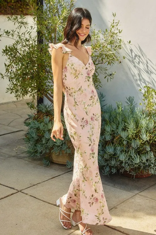 Waitlist 4/9 ♥ Thalia Flutter Sleeve Floral Print Maxi Dress Blush