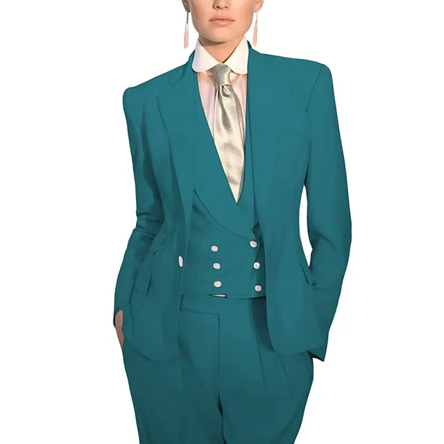 Women Suit 3 Piece Business Formal Work Wear Slim Pants Suit Blazer   Pants