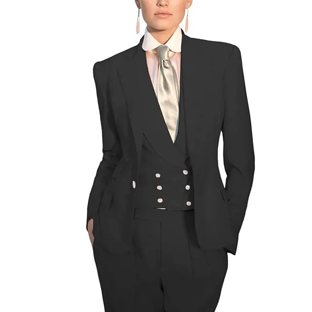 Women Suit 3 Piece Business Formal Work Wear Slim Pants Suit Blazer   Pants