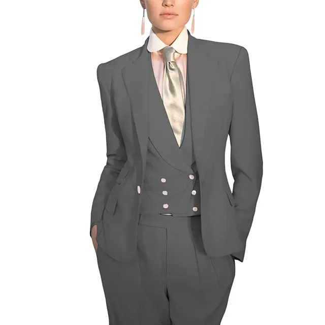 Women Suit 3 Piece Business Formal Work Wear Slim Pants Suit Blazer   Pants