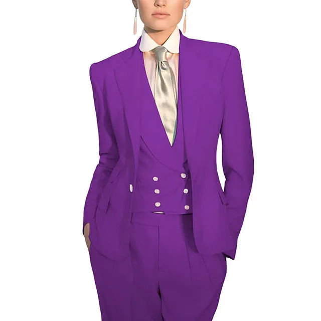 Women Suit 3 Piece Business Formal Work Wear Slim Pants Suit Blazer   Pants