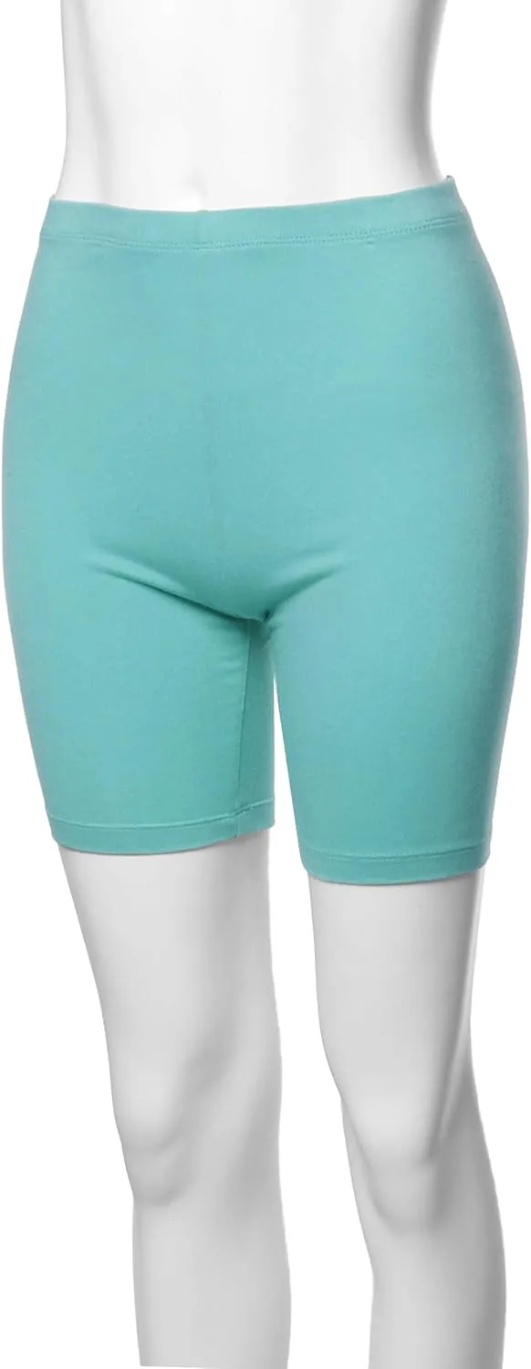 Women's Basic Solid Premium Cotton Mid Thigh High Rise Biker Bermuda Shorts