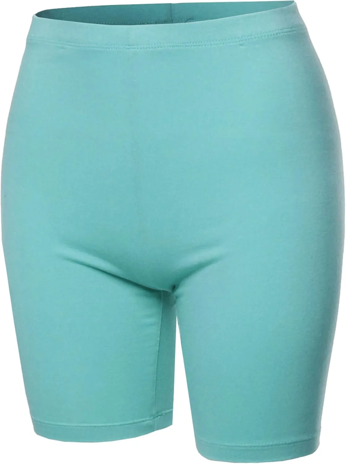 Women's Basic Solid Premium Cotton Mid Thigh High Rise Biker Bermuda Shorts
