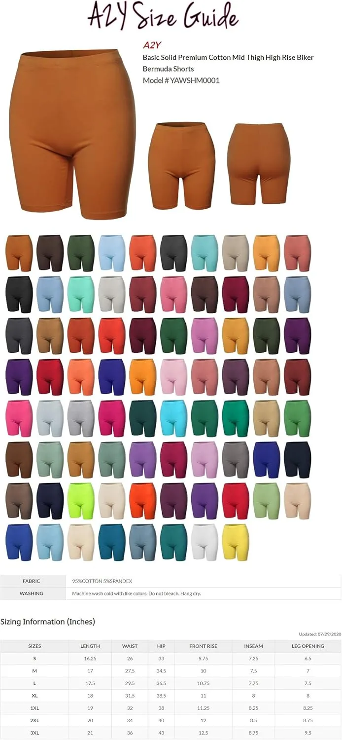 Women's Basic Solid Premium Cotton Mid Thigh High Rise Biker Bermuda Shorts
