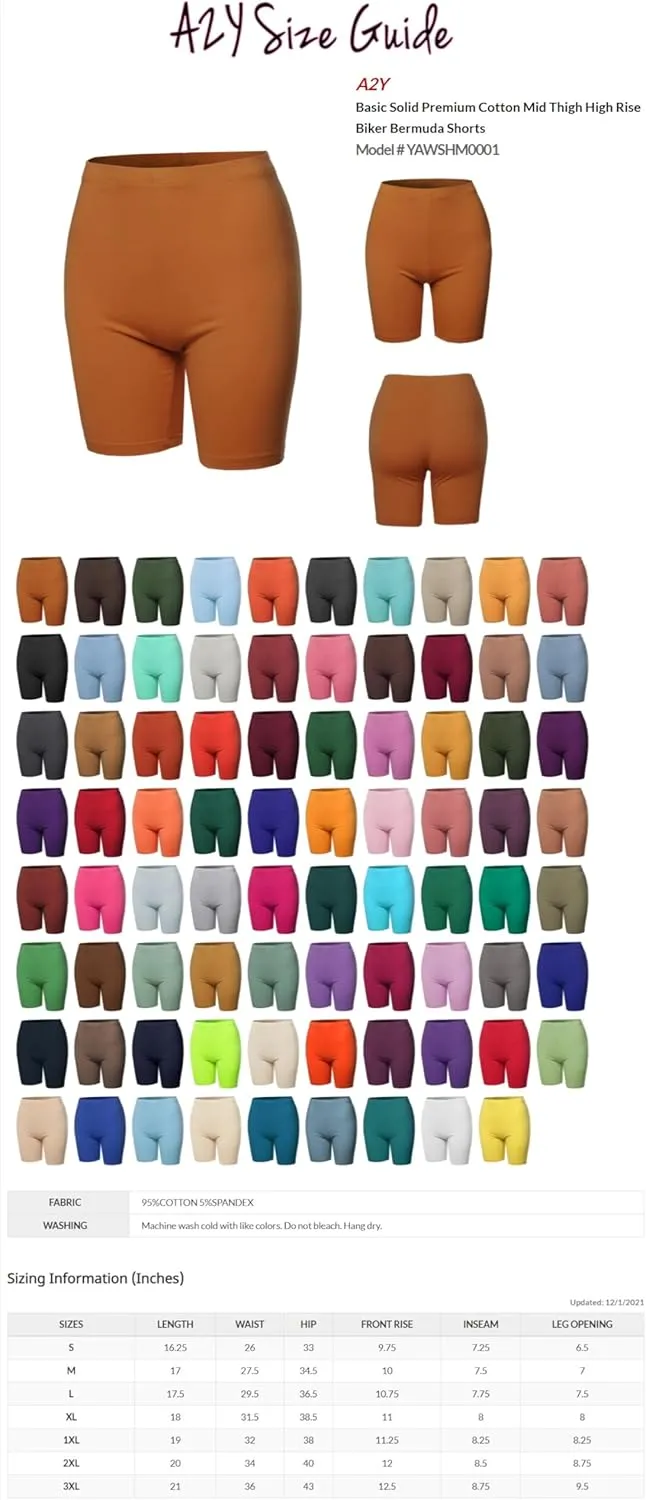Women's Basic Solid Premium Cotton Mid Thigh High Rise Biker Bermuda Shorts