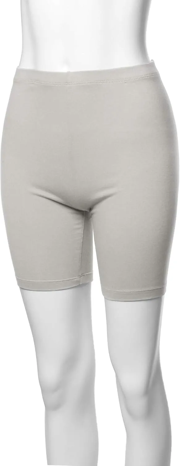 Women's Basic Solid Premium Cotton Mid Thigh High Rise Biker Bermuda Shorts