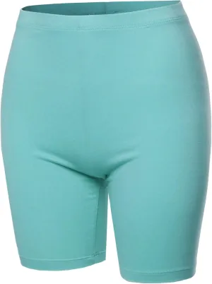 Women's Basic Solid Premium Cotton Mid Thigh High Rise Biker Bermuda Shorts