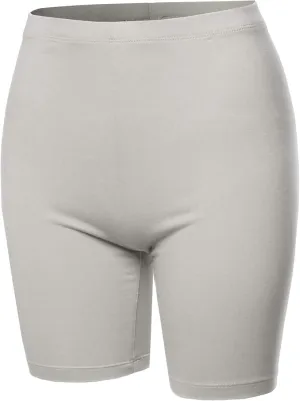 Women's Basic Solid Premium Cotton Mid Thigh High Rise Biker Bermuda Shorts