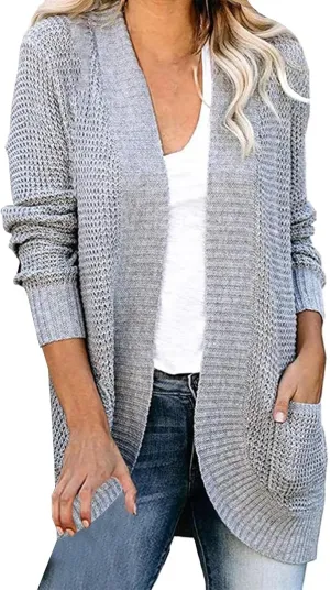 Womens Casual Lightweight Long Sleeve Cardigan Flowy Soft Open Front Knit Sweaters 2023 Fall Winter Waffle Knit Cardigan