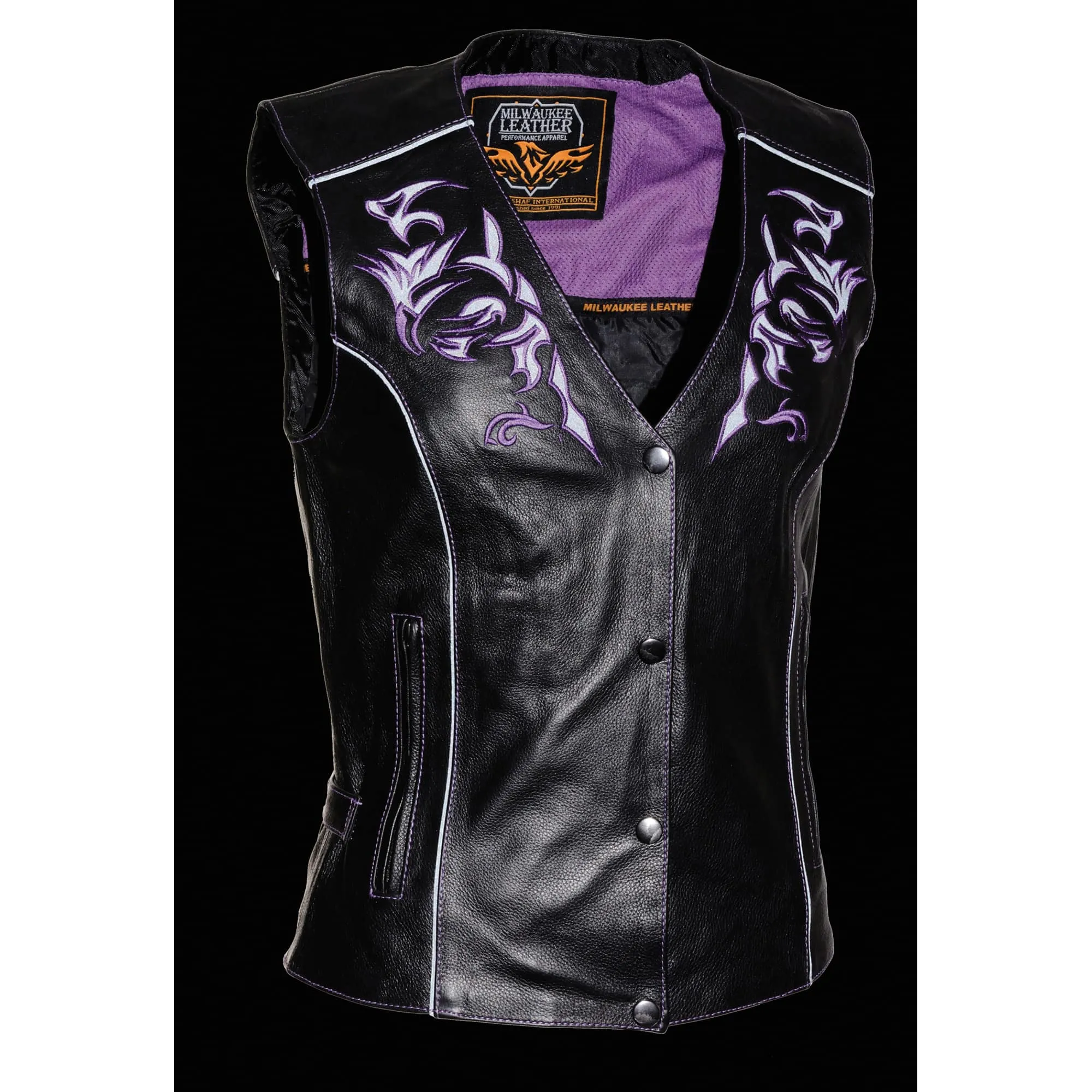 Women’s Vest w/ Reflective Tribal Design & Piping