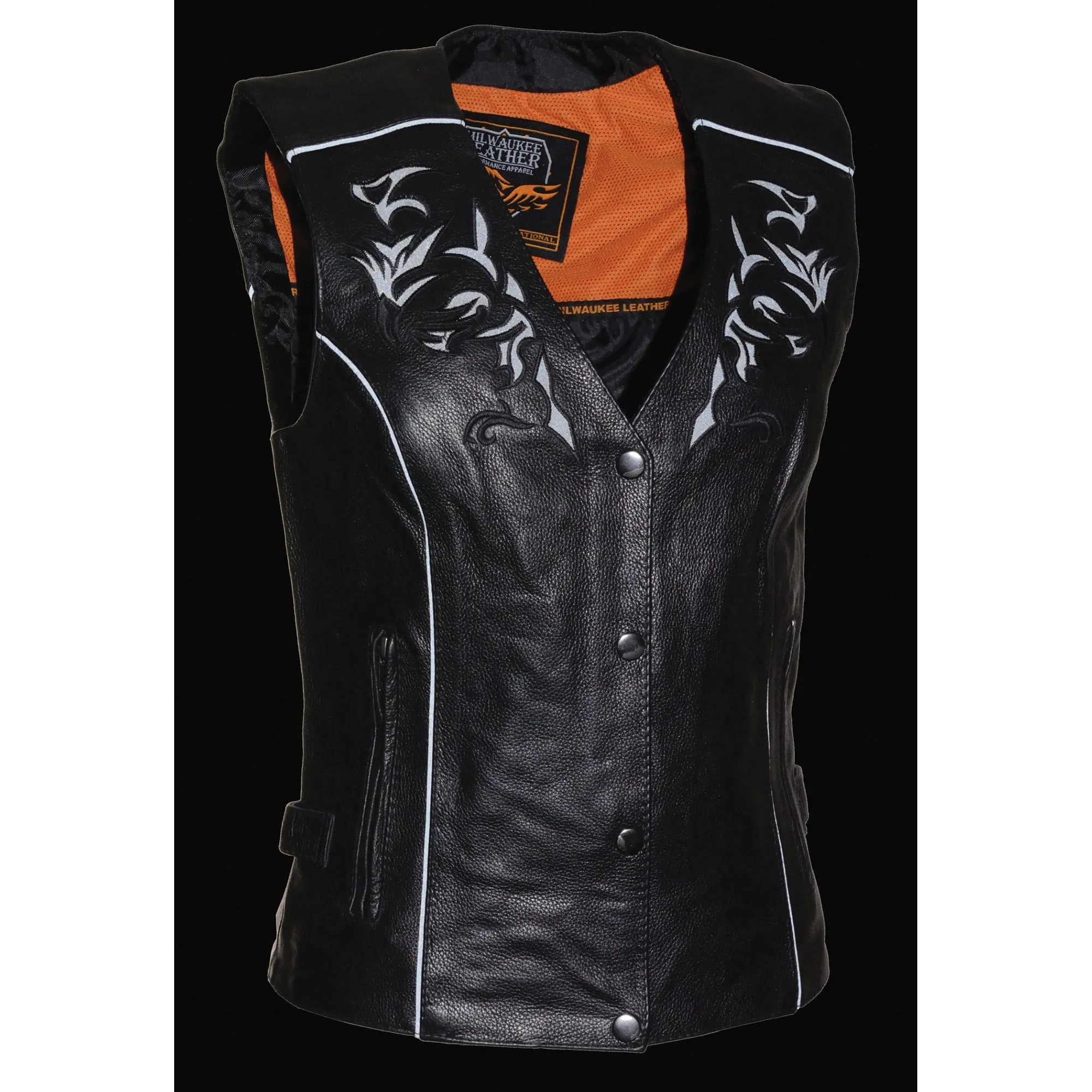 Women’s Vest w/ Reflective Tribal Design & Piping